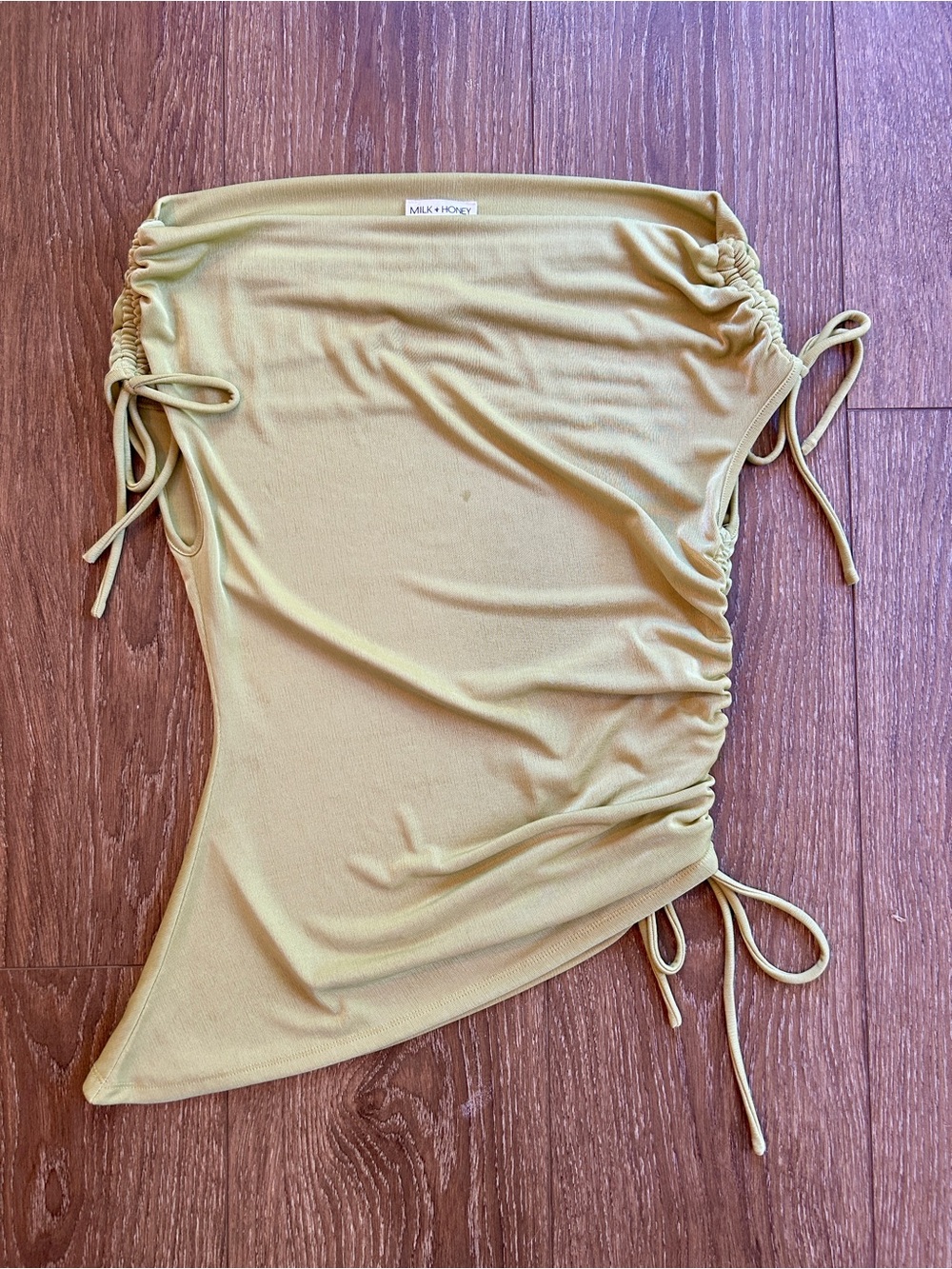 Milk & Honey Asymmetric Side-Tie Top in Lime Green